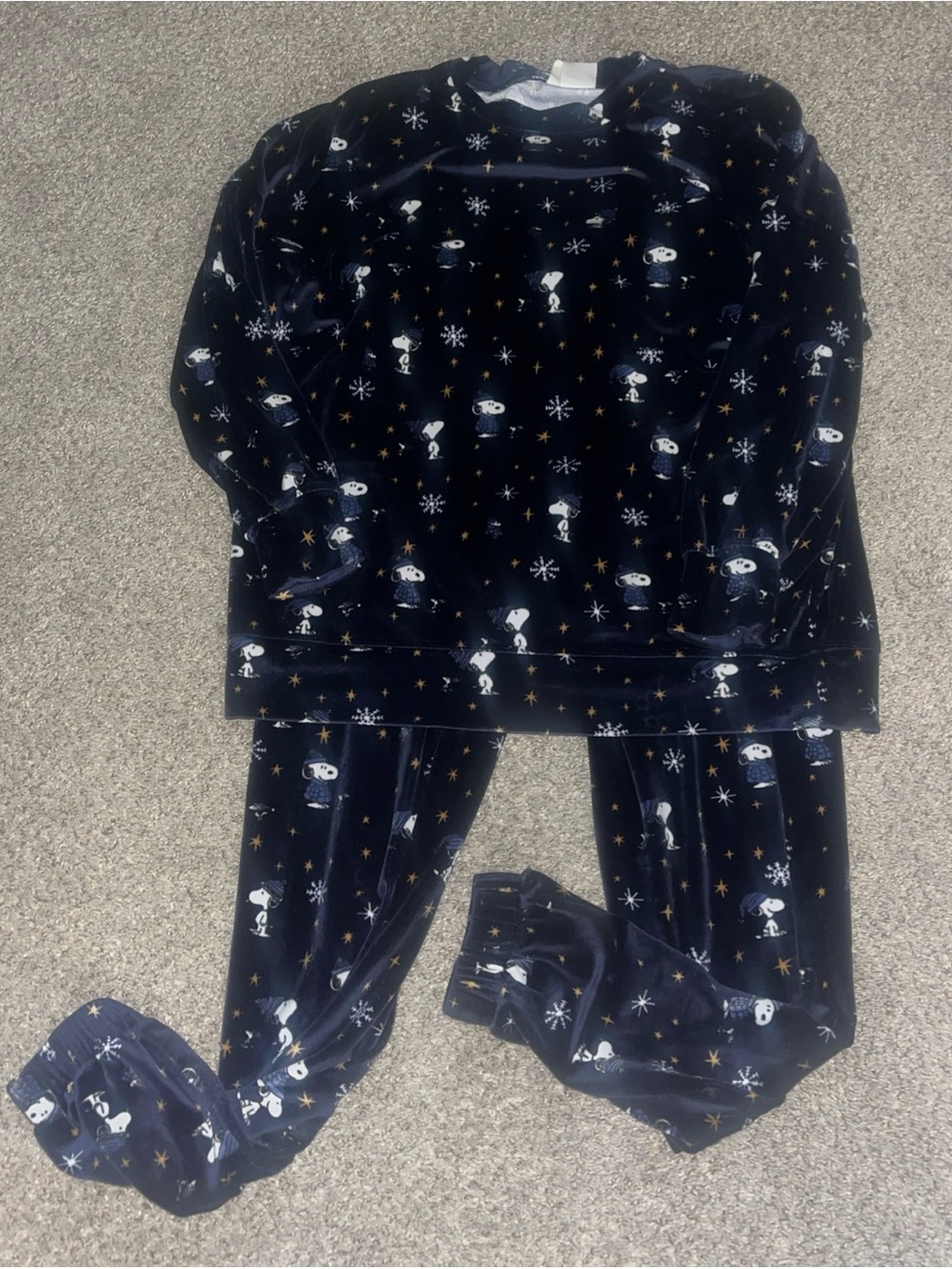Munki Munki Snoopy Women Pajama Set Long Sleeve Pants Medium Blue Fuzzy Warm PJs
